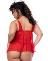 Nuisette courte grande taille rouge et string - MAL7562XRD Nuisette courte grande taille rouge et string - MAL7562XRD