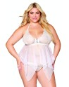 Babydoll et string grande taille en résille et dentelle blanche - DG13314WHT Babydoll et string grande taille en résille et dentelle blanche - DG13314WHT