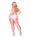 Babydoll et string grande taille en résille et dentelle blanche - DG13314WHT Babydoll et string grande taille en résille et dentelle blanche - DG13314WHT