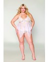 Babydoll et string grande taille en résille et dentelle blanche - DG13314WHT Babydoll et string grande taille en résille et dentelle blanche - DG13314WHT