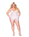 Babydoll et string grande taille en résille et dentelle blanche - DG13314WHT Babydoll et string grande taille en résille et dentelle blanche - DG13314WHT