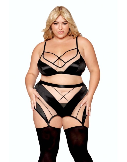 Ensemble grande taille avec Soutien-gorge, jupe porte-jarretelles, string - DG13377XBLK Ensemble grande taille avec Soutien-gorge, jupe porte-jarretelles, string - DG13377XBLK