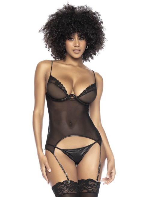 Bustier avec porte-jarretelles et string noir - MAL8802BLK Bustier avec porte-jarretelles et string noir - MAL8802BLK