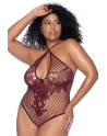 Body string grande taille en résille couleur cerise - MAL1115XCHRY
