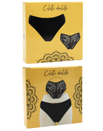 Culotte noire en dentelle avec nœud en satin - PF09LBLK