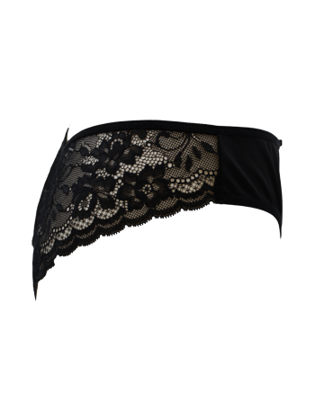 Culotte noire en dentelle avec nœud en satin - PF09LBLK