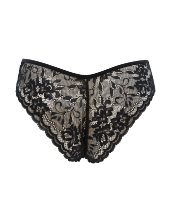 Culotte noire en dentelle avec nœud en satin - PF09LBLK