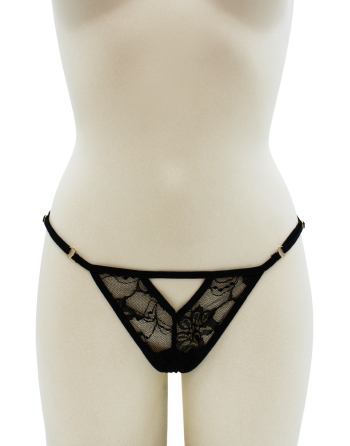 String noir avec bijou perle  strass dorés - PA06MBLK