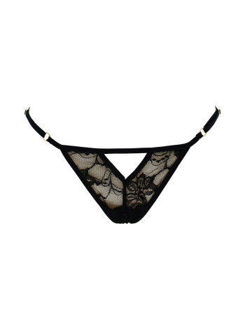 String noir avec bijou perle  strass dorés - PA06MBLK