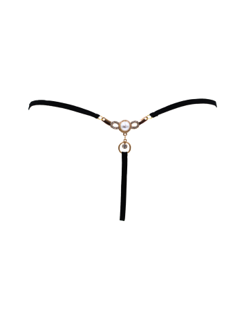 String noir avec bijou perle  strass dorés - PA06MBLK