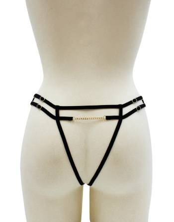 String noir avec bijou couleur aléatoire et chaîne dorée - PA05MBLK