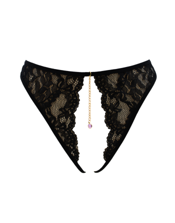 String noir avec bijou couleur aléatoire et chaîne dorée - PA05MBLK