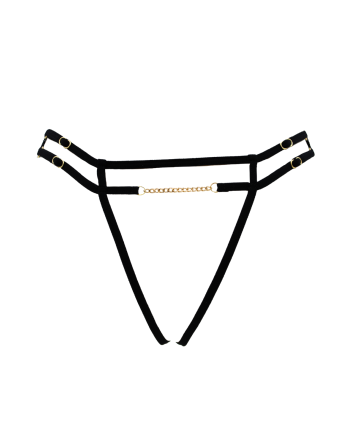 String noir avec bijou couleur aléatoire et chaîne dorée - PA05MBLK