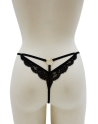 String noir en dentelle avec bijou cœur doré - PA02MBLK