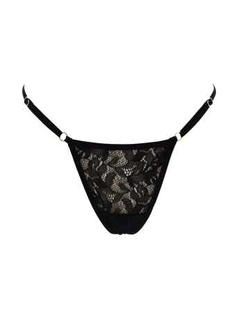 String noir en dentelle avec bijou cœur doré - PA02MBLK