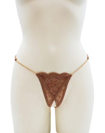 String en dentelle taupe ouvert avec chaînes dorées - PA01MTAUPE