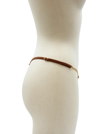 String en dentelle taupe ouvert avec chaînes dorées - PA01MTAUPE