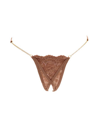 String en dentelle taupe ouvert avec chaînes dorées - PA01MTAUPE