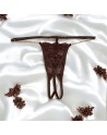 String en dentelle marron ouvert avec chaînes dorées - PA01MBRW