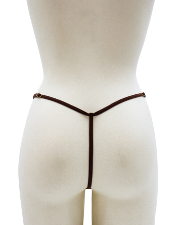String en dentelle marron ouvert avec chaînes dorées - PA01MBRW