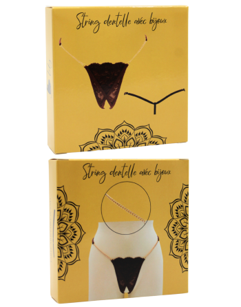 String en dentelle marron ouvert avec chaînes dorées - PA01MBRW