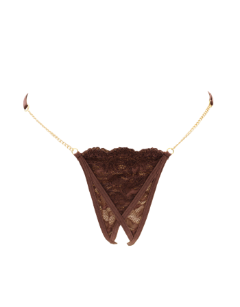 String en dentelle marron ouvert avec chaînes dorées - PA01MBRW