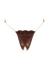 String en dentelle marron ouvert avec chaînes dorées - PA01MBRW