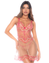 Nuisette en résille brodée avec string - MAL7604ROWP
