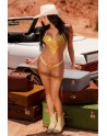 Nuisette transparente brodée jaune et string - MAL7608SUBS