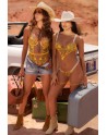 Nuisette transparente brodée jaune et string - MAL7608SUBS