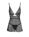 Nuisette noire en dentelle et résille transparente avec string - R2741334 Nuisette noire en dentelle et résille transparente avec string - R2741334