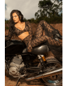 Top et pantalon en dentelle florale noire - MAL1915BLK