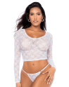 Ensemble 2 pièces en dentelle blanche, crop top et string - MAL8918WHT