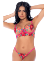 Ensemble 2 pièces résille brodée rose et bleue, soutien gorge et string - MAL8927SEGA