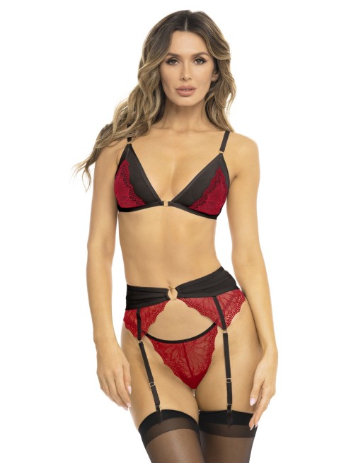 Ensemble 3 pièces rouge, soutien gorge, porte jarretelles et string - REN53037-RED Ensemble 3 pièces rouge, soutien gorge, porte jarretelles et string - REN53037-RED
