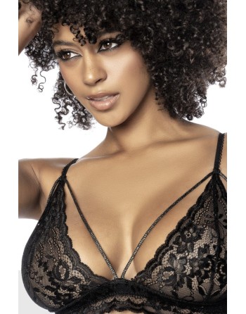 Ensemble 3 pièces en fine dentelle florale noire - MAL8798BLK