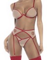 Ensemble lingerie sexy trois pièces chair et rouge - MAL8819NRE