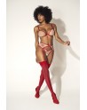 Ensemble lingerie sexy trois pièces chair et rouge - MAL8819NRE