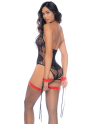 Body en résille et menottes noir et rouge - MAL1133BL/R