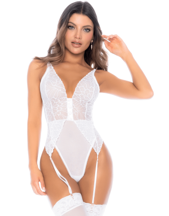 Body blanc avec jarretelles intégrées - MAL8934WHT