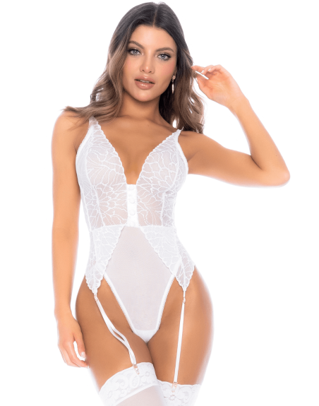 Body blanc avec jarretelles intégrées - MAL8934WHT
