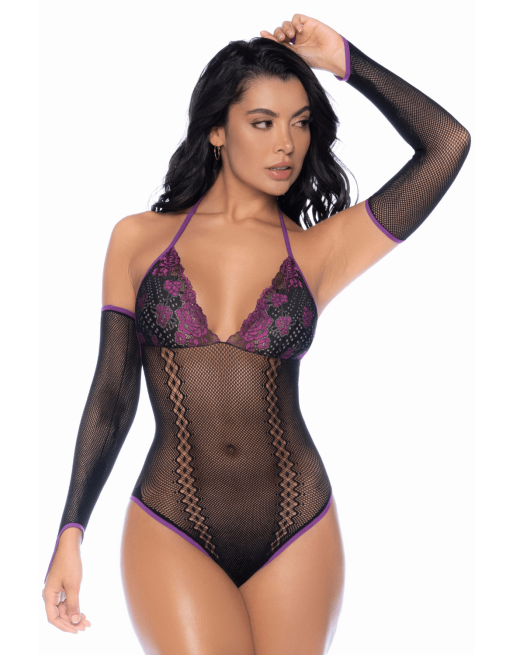 Body noir et violet et mitaines amovibles - MAL1121BKPU