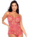 Combishort en dentelle transparente couleur cerise - MAL7543CHRY