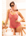 Combishort en dentelle transparente couleur cerise - MAL7543CHRY