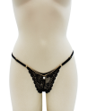 String noir en dentelle avec bijou et chaîne dorée - PM06G-BBLK