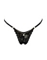 String noir en dentelle avec bijou et chaîne dorée - PM06G-BBLK
