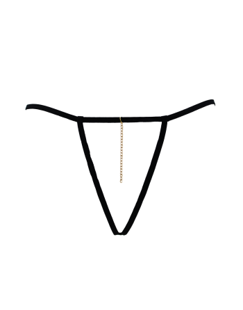 String noir en dentelle avec bijou et chaîne dorée - PM06G-BBLK