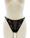 Tanga noir en dentelle avec bijou losanges dorés - PM01GBLK