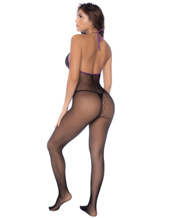 Combinaison en résille et dentelle noire et violette - MAL1122BKPU