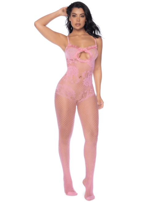 Combinaison en résille rose ajourée - MAL1130BGPK